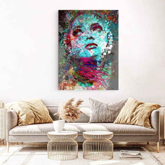 Tablou canvas abstract portret femeie in nuante multicolore 1031 living 1 1 - Afis Poster abstract portret femeie multicolore pentru living casa birou bucatarie livrare in 24 ore la cel mai bun pret.