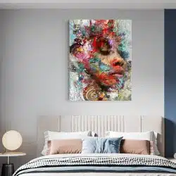 Tablou canvas abstract portret femeie in nuante multicolore 1037 dormitor - Afis Poster abstract portret femeie multicolore pentru living casa birou bucatarie livrare in 24 ore la cel mai bun pret.