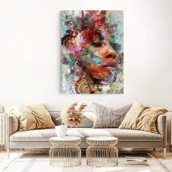 Tablou canvas abstract portret femeie in nuante multicolore 1037 living 1 - Afis Poster abstract portret femeie multicolore pentru living casa birou bucatarie livrare in 24 ore la cel mai bun pret.