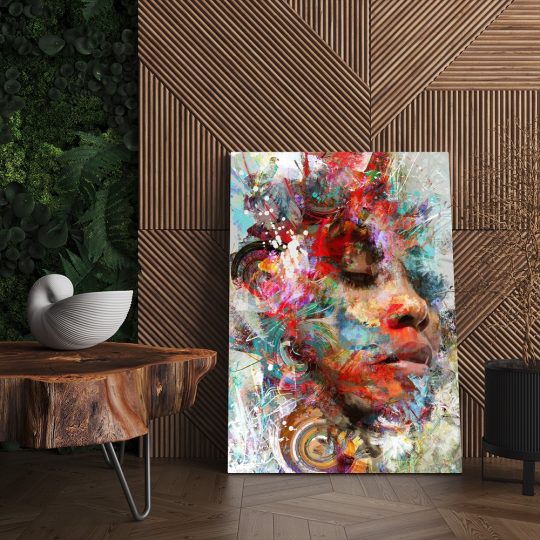 Tablou canvas abstract portret femeie in nuante multicolore 1037 living - Afis Poster abstract portret femeie multicolore pentru living casa birou bucatarie livrare in 24 ore la cel mai bun pret.