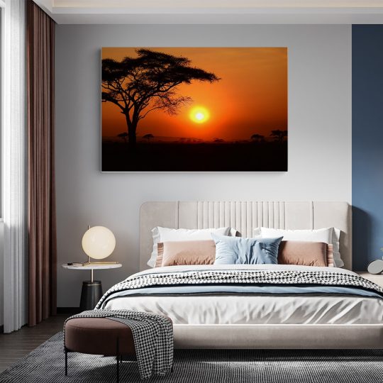 Tablou canvas apus in Serengeti Tanzania portocaliu negru 1189 dormitor - Afis Poster apus in savana Tanzania portocaliu negru pentru living casa birou bucatarie livrare in 24 ore la cel mai bun pret.