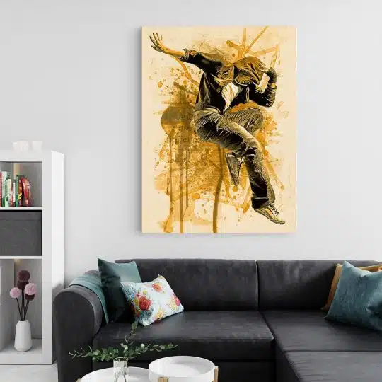 Tablou canvas barbat dans hip hop crem ocru negru 1232 living 2 - Afis Poster barbat dans hip-hop pentru living casa birou bucatarie livrare in 24 ore la cel mai bun pret.