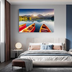 Tablou canvas barci Parcul National Tatra dormitor - Afis Poster peisaj lac munte barci Tatra Slovacia rosu albastru pentru living casa birou bucatarie livrare in 24 ore la cel mai bun pret.