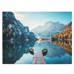 Tablou canvas barci pe Lacul Braies Dolomiti Italia albastru 1174 front - Afis Poster canvas peisaj barca lac munte DolomiÈ›i pentru living casa birou bucatarie livrare in 24 ore la cel mai bun pret.