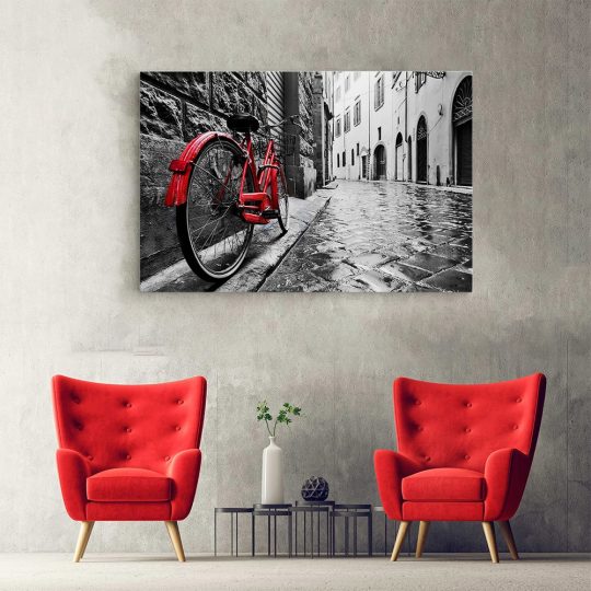 Tablou canvas bicicleta retro langa perete rosu negru 1187 hol - Afis Poster bicicleta retro langa perete rosu negru pentru living casa birou bucatarie livrare in 24 ore la cel mai bun pret.