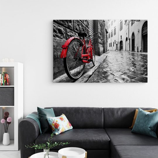 Tablou canvas bicicleta retro langa perete rosu negru 1187 living - Afis Poster bicicleta retro langa perete rosu negru pentru living casa birou bucatarie livrare in 24 ore la cel mai bun pret.