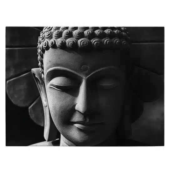 Tablou canvas cap statuie Buddha alb negru 1275 front - Afis Poster Buddha pentru living casa birou bucatarie livrare in 24 ore la cel mai bun pret.