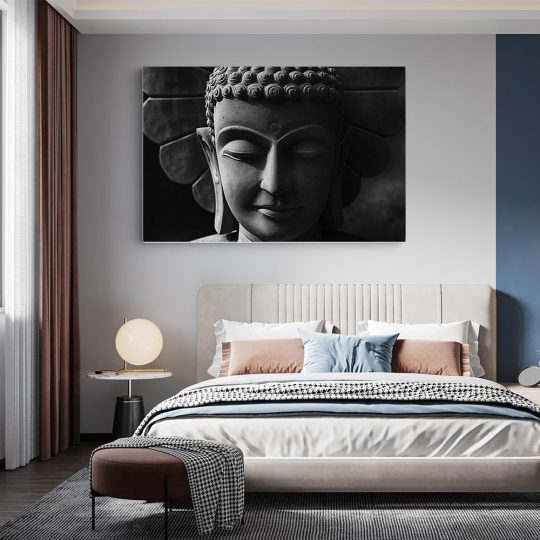 Tablou canvas cap statuie Buddha alb negru 1275 dormitor - Afis Poster Buddha pentru living casa birou bucatarie livrare in 24 ore la cel mai bun pret.