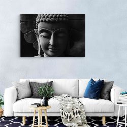 Tablou canvas cap statuie Buddha alb negru 1275 living modern - Afis Poster Buddha pentru living casa birou bucatarie livrare in 24 ore la cel mai bun pret.