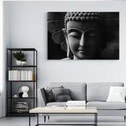 Tablou canvas cap statuie Buddha alb negru 1275 living modern 4 - Afis Poster Buddha pentru living casa birou bucatarie livrare in 24 ore la cel mai bun pret.