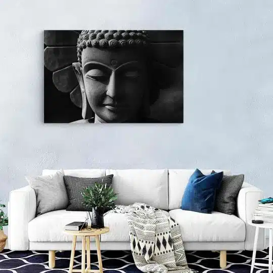 Tablou canvas cap statuie Buddha alb negru 1275 living modern - Afis Poster Buddha pentru living casa birou bucatarie livrare in 24 ore la cel mai bun pret.