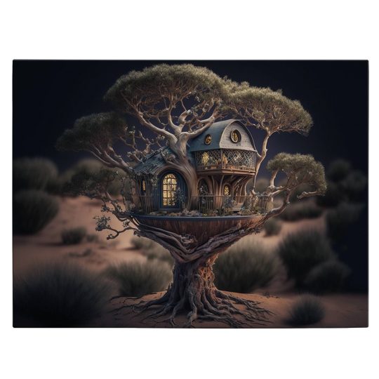 Tablou canvas casuta in copac fantezie maro negru 1115 front - Afis Poster casuta in copac fantezie maro negru pentru living casa birou bucatarie livrare in 24 ore la cel mai bun pret.