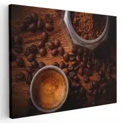 Tablou canvas ceasca si cafetiera cafea crem maro gri 1281 - Afis Poster cafea pentru living casa birou bucatarie livrare in 24 ore la cel mai bun pret.