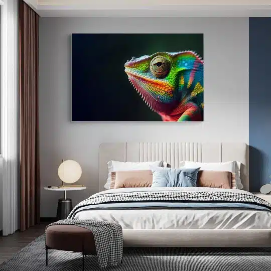 Tablou canvas detaliu cameleon roz verde albastru 1105 dormitor - Afis Poster cameleon detalii pentru living casa birou bucatarie livrare in 24 ore la cel mai bun pret.