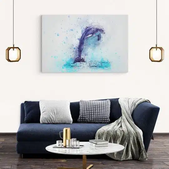 Tablou canvas fantezie delfin acuarela albastru pe fundal alb 1127 living modern 2 - Afis Poster delfin pentru living casa birou bucatarie livrare in 24 ore la cel mai bun pret.