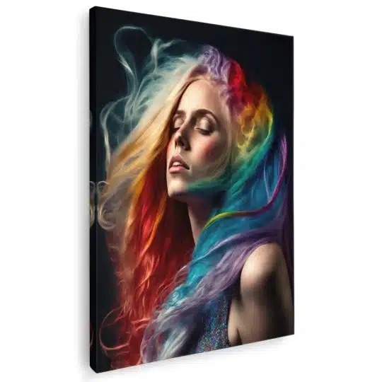 Tablou canvas femeie cu par culori multicolore 1078 - Afis Poster portret femeie cu par curcubeu multicolore pentru living casa birou bucatarie livrare in 24 ore la cel mai bun pret.