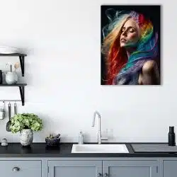 Tablou canvas femeie cu par culori multicolore 1078 bucatarie - Afis Poster portret femeie cu par curcubeu multicolore pentru living casa birou bucatarie livrare in 24 ore la cel mai bun pret.