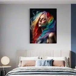 Tablou canvas femeie cu par culori multicolore 1078 dormitor - Afis Poster portret femeie cu par curcubeu multicolore pentru living casa birou bucatarie livrare in 24 ore la cel mai bun pret.