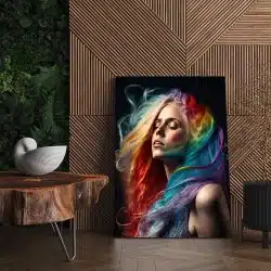 Tablou canvas femeie cu par culori multicolore 1078 living - Afis Poster portret femeie cu par curcubeu multicolore pentru living casa birou bucatarie livrare in 24 ore la cel mai bun pret.