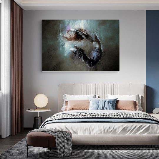 Tablou canvas femeie salt dans hip hop albastru maro negru 1246 dormitor - Afis Poster femeie hip-hop pentru living casa birou bucatarie livrare in 24 ore la cel mai bun pret.