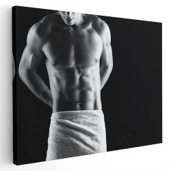 Tablou canvas fotografie barbat cu prosop alb negru 1273 - Afis Poster Tablou nud barabat alb negru pentru living casa birou bucatarie livrare in 24 ore la cel mai bun pret.