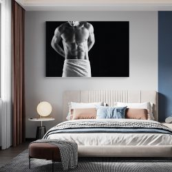 Tablou canvas fotografie barbat cu prosop alb negru 1273 dormitor - Afis Poster Tablou nud barabat alb negru pentru living casa birou bucatarie livrare in 24 ore la cel mai bun pret.