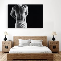 Tablou canvas fotografie barbat cu prosop alb negru 1273 dormitor 3 - Afis Poster Tablou nud barabat alb negru pentru living casa birou bucatarie livrare in 24 ore la cel mai bun pret.