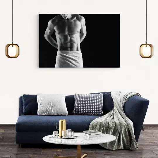 Tablou canvas fotografie barbat cu prosop alb negru 1273 living modern 2 - Afis Poster Tablou nud barabat alb negru pentru living casa birou bucatarie livrare in 24 ore la cel mai bun pret.