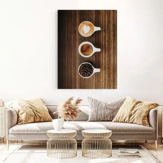 Tablou canvas fotografie cesti cafea alb crem maro 1255 living 1 - Afis Poster cesti cafea pentru living casa birou bucatarie livrare in 24 ore la cel mai bun pret.