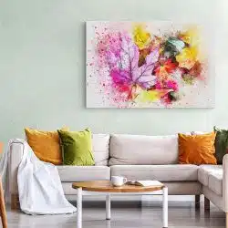 Tablou canvas frunze pictura acuarela roz rosu galben 1190 living 1 - Afis Poster frunze acuarela pentru living casa birou bucatarie livrare in 24 ore la cel mai bun pret.