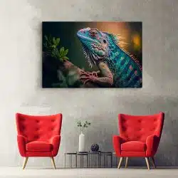 Tablou canvas iguana pe ramura in nuante verde portocaliu albastru 1045 hol - Afis Poster tablou canvas iguana pe ramura pentru living casa birou bucatarie livrare in 24 ore la cel mai bun pret.