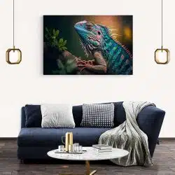 Tablou canvas iguana pe ramura in nuante verde portocaliu albastru 1045 living modern 2 - Afis Poster tablou canvas iguana pe ramura pentru living casa birou bucatarie livrare in 24 ore la cel mai bun pret.