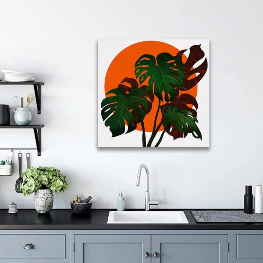 Tablou canvas ilustratie planta Monstera verde portocaliu 1300 camera 3 - Afis Poster ilustratie planta Monstera verde portocaliu pentru living casa birou bucatarie livrare in 24 ore la cel mai bun pret.