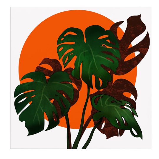 Tablou canvas ilustratie planta Monstera verde portocaliu 1300 frontal - Afis Poster ilustratie planta Monstera verde portocaliu pentru living casa birou bucatarie livrare in 24 ore la cel mai bun pret.