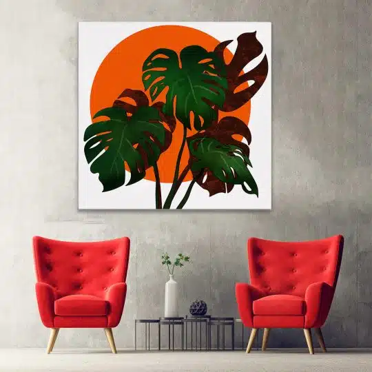 Tablou canvas ilustratie planta Monstera verde portocaliu 1300 hol - Afis Poster ilustratie planta Monstera verde portocaliu pentru living casa birou bucatarie livrare in 24 ore la cel mai bun pret.