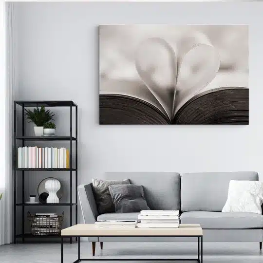 Tablou canvas inima din pagini de carte alb negru 1138 living modern 4 - Afis Poster inima pagini carte pentru living casa birou bucatarie livrare in 24 ore la cel mai bun pret.