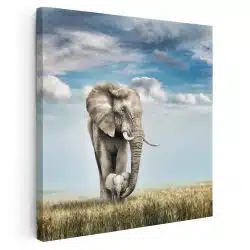 Tablou canvas mama elefant cu pui maro albastru 1293 - Afis Poster mama elefant cu pui maro albastru pentru living casa birou bucatarie livrare in 24 ore la cel mai bun pret.