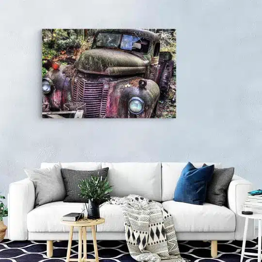 Tablou canvas masina abandonata veche verde mov gri 1101 living modern - Afis Poster masina abandonata veche verde mov gri pentru living casa birou bucatarie livrare in 24 ore la cel mai bun pret.