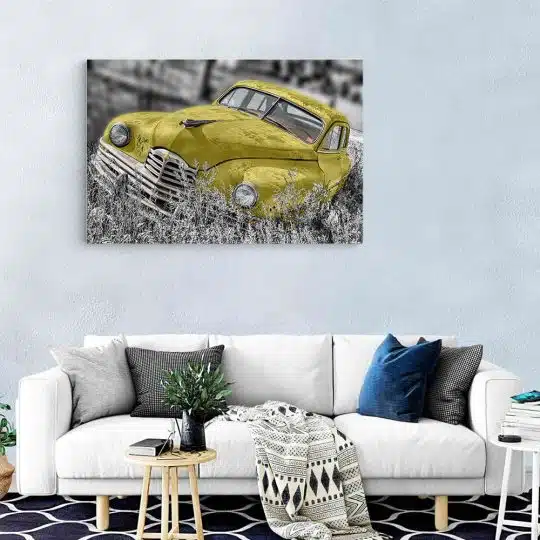 Tablou canvas masina veche abandonata galben gri negru 1133 living modern - Afis Poster masina veche abandonata galben gri negru pentru living casa birou bucatarie livrare in 24 ore la cel mai bun pret.