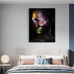 Tablou canvas model cu machiaj creativ in nuante negru roz galben 1048 dormitor - Afis Poster portret model cu machiaj pentru living casa birou bucatarie livrare in 24 ore la cel mai bun pret.