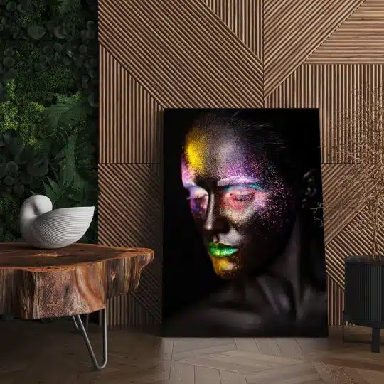 Tablou canvas model cu machiaj creativ in nuante negru roz galben 1048 living - Afis Poster portret model cu machiaj pentru living casa birou bucatarie livrare in 24 ore la cel mai bun pret.