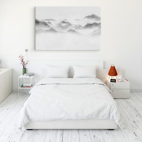 Tablou canvas munti in ceata alb negru 1305 dormitor 2 - Afis Poster munti alb negru pentru living casa birou bucatarie livrare in 24 ore la cel mai bun pret.