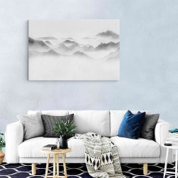 Tablou canvas munti in ceata alb negru 1305 living modern - Afis Poster munti alb negru pentru living casa birou bucatarie livrare in 24 ore la cel mai bun pret.