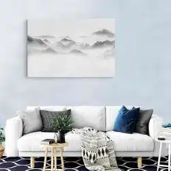 Tablou canvas munti in ceata alb negru 1305 living modern - Afis Poster munti alb negru pentru living casa birou bucatarie livrare in 24 ore la cel mai bun pret.