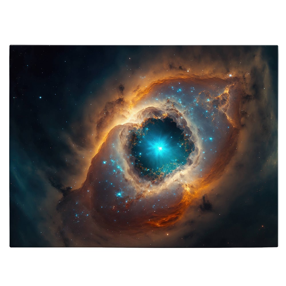 Tablou canvas nebuloasa inconjurata de galaxii, portocaliu, albastru 1137 - Material produs:: Tablou canvas pe panza CU RAMA, Dimensiunea:: 60x80 cm