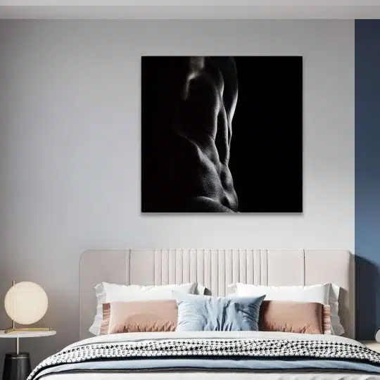 Tablou canvas nud barbat bust pe fundal negru alb negru 1326 camera 1 - Afis Poster nud barbat bust pe fundal negru alb negru pentru living casa birou bucatarie livrare in 24 ore la cel mai bun pret.