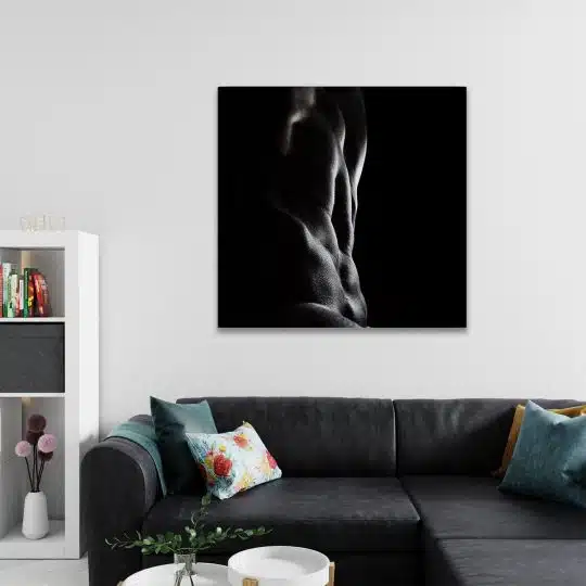 Tablou canvas nud barbat bust pe fundal negru alb negru 1326 camera 2 - Afis Poster nud barbat bust pe fundal negru alb negru pentru living casa birou bucatarie livrare in 24 ore la cel mai bun pret.