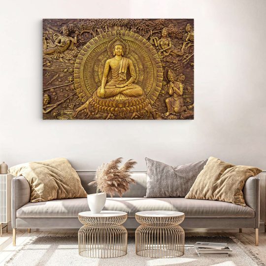Tablou canvas ornament Buddha Indonesia auriu 1316 living modern 3 - Afis Poster ornament Buddha Indonesia auriu pentru living casa birou bucatarie livrare in 24 ore la cel mai bun pret.