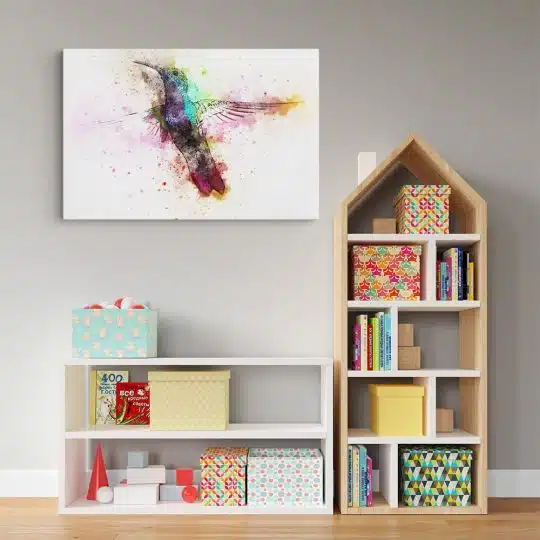 Tablou canvas pasare colibri acuarela multicolor pe fundal alb 1122 camera copii - Afis Poster pasare colibri pentru living casa birou bucatarie livrare in 24 ore la cel mai bun pret.