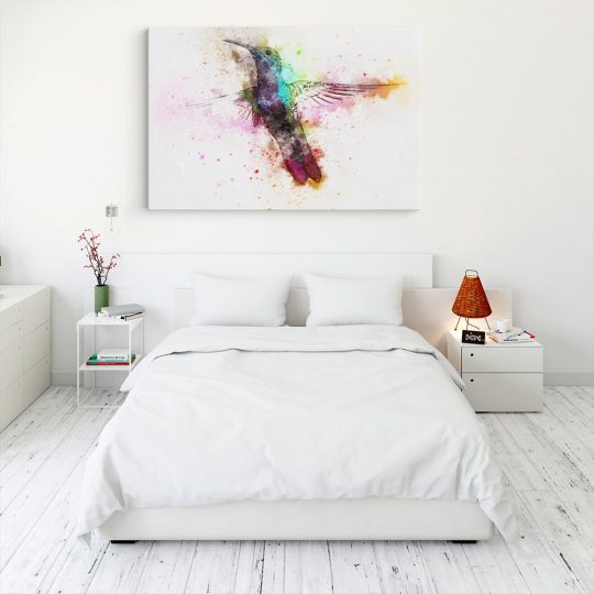 Tablou canvas pasare colibri acuarela multicolor pe fundal alb 1122 dormitor 2 - Afis Poster pasare colibri pentru living casa birou bucatarie livrare in 24 ore la cel mai bun pret.